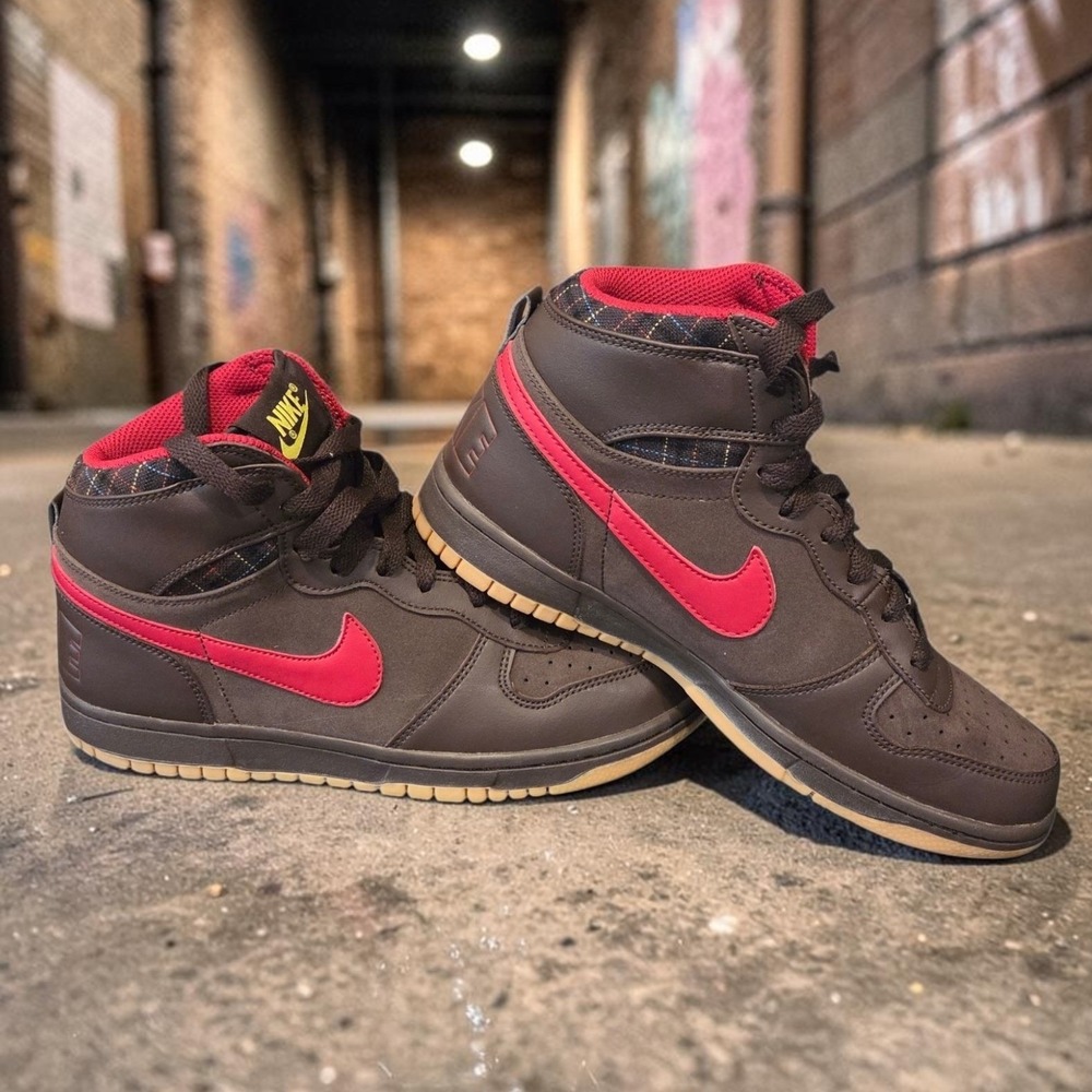 Nike Big Nike High Dark Cinder Beet Plaid Brown Red 336608-200 Mens 7.5